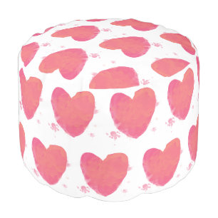 Pink Watercolor Heart Pouf