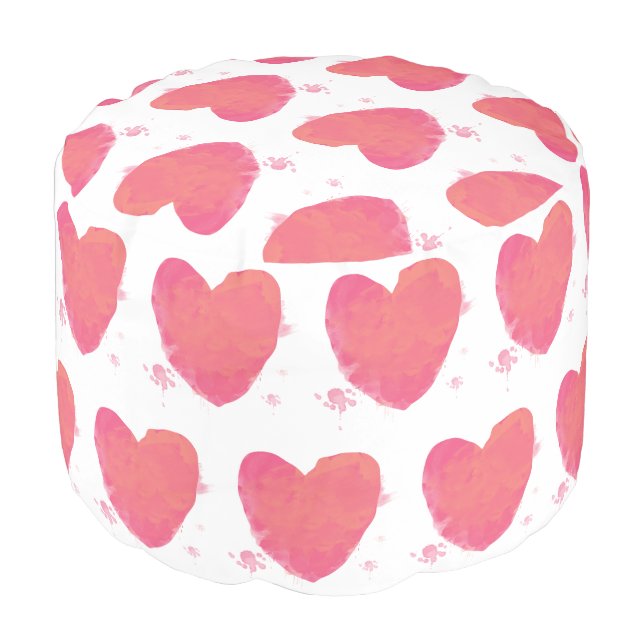 Pink Watercolor Heart Pouf (Angled Front)