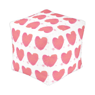 Pink Watercolor Heart Pouf
