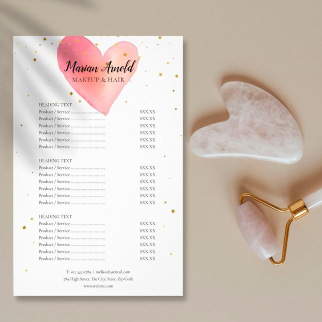 Pink Watercolor Heart Salon Service Menu Flyer (Creator Uploaded)
