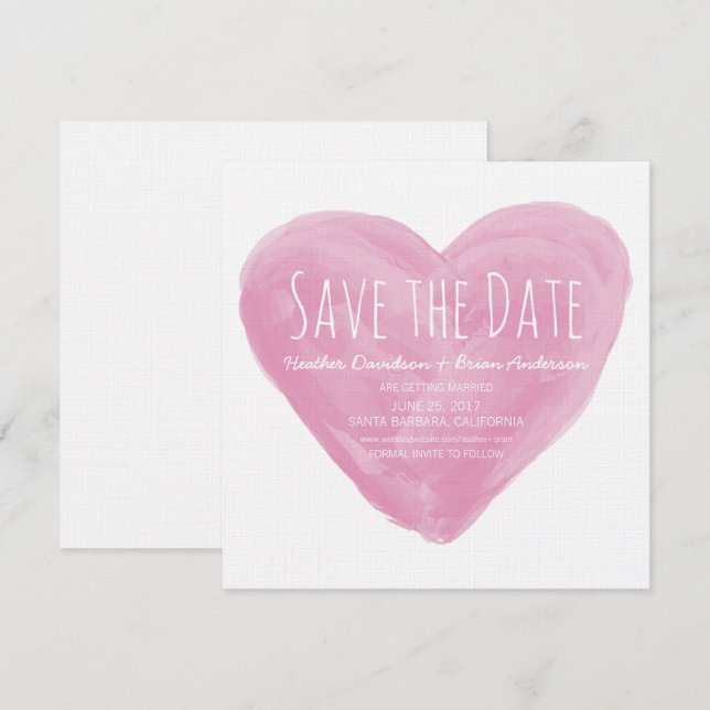 Pink Watercolor Heart Save the Date Invite (Front/Back)