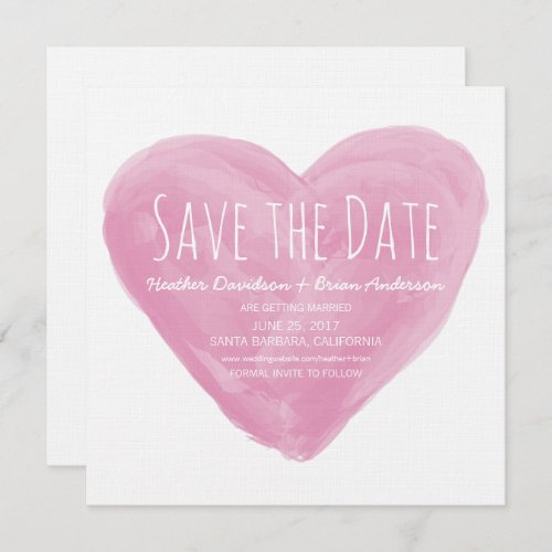 Pink Watercolor Heart Save the Date Invite