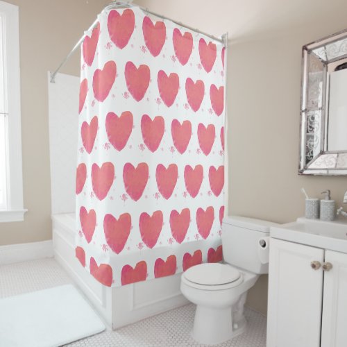 Pink Watercolor Heart Shower Curtain