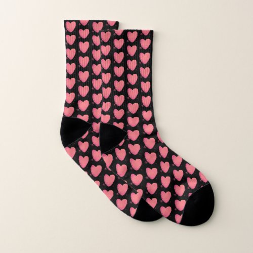 Pink Watercolor Heart Socks