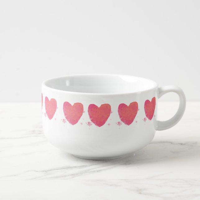 Pink Watercolor Heart Soup Mug (Left)