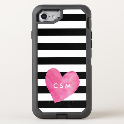 Pink Watercolor Heart  Striped OtterBox Defender iPhone SE87 Case