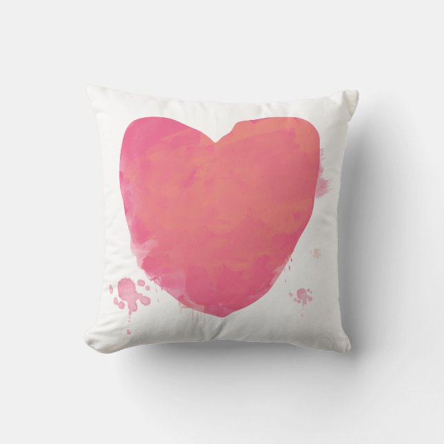 Pink Watercolor Heart Throw Pillow (Front)