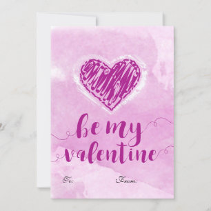 Pink Watercolor Heart Valentine Holiday Card
