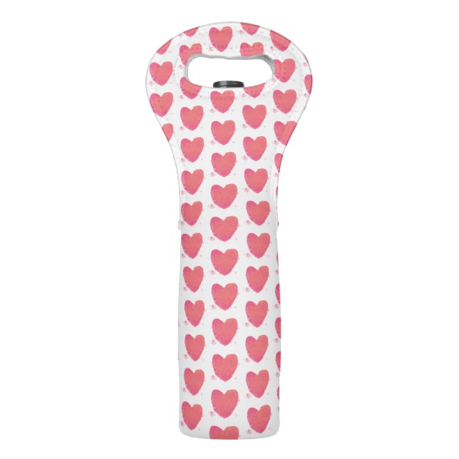 Pink Watercolor Heart Wine Bag (Front)