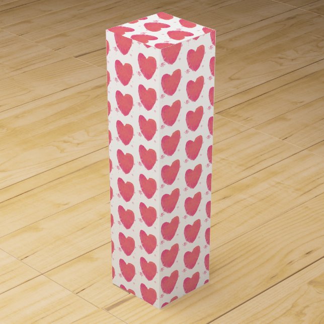 Pink Watercolor Heart Wine Box (Front)