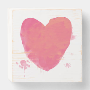 Pink Watercolor Heart Wooden Box Sign