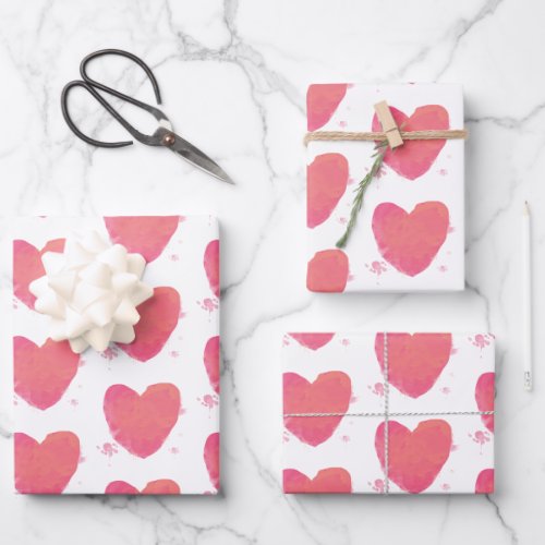 Pink Watercolor Heart Wrapping Paper Sheets