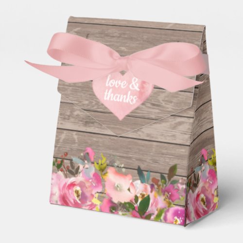 Pink Watercolor Hearts and Floral Rustic Wedding Favor Boxes