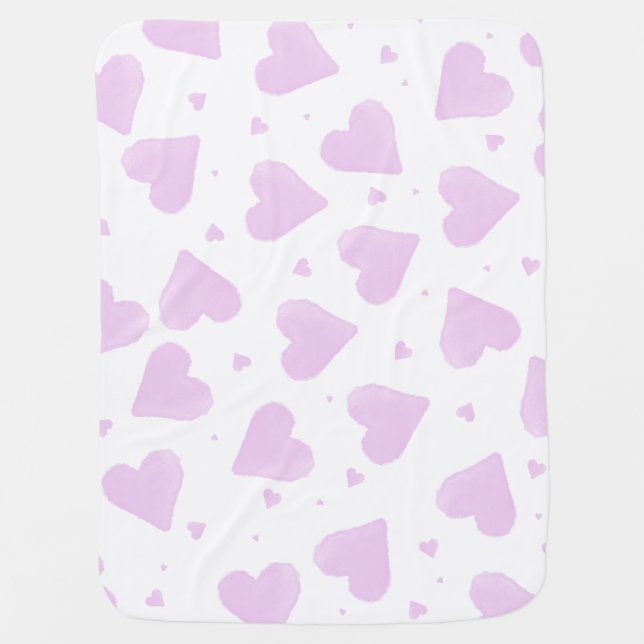 Pink Watercolor Hearts Baby Receiving Blanket (Front)
