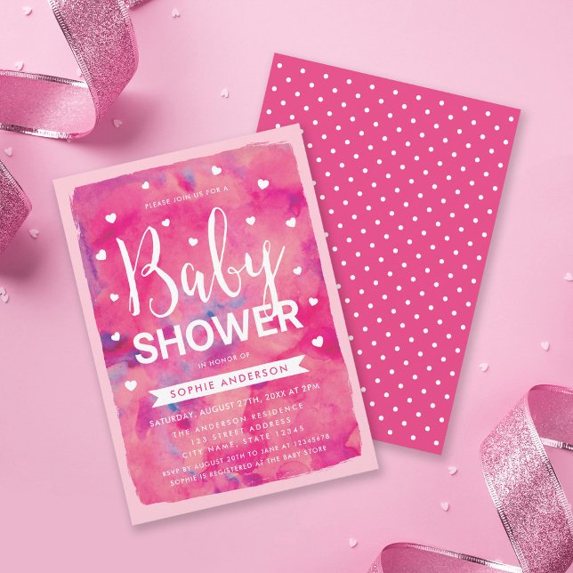Pink Watercolor Hearts Baby Shower Invitation (Creator Uploaded)