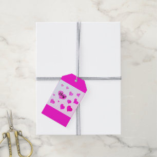Pink watercolor hearts Custom Couple name initials Gift Tags
