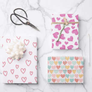 Pink Watercolor Hearts Cute Valentine's Day Wrapping Paper Sheets