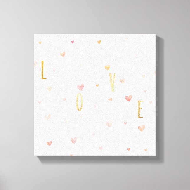 Pink Watercolor Hearts Gold Love Canvas Print (Front)