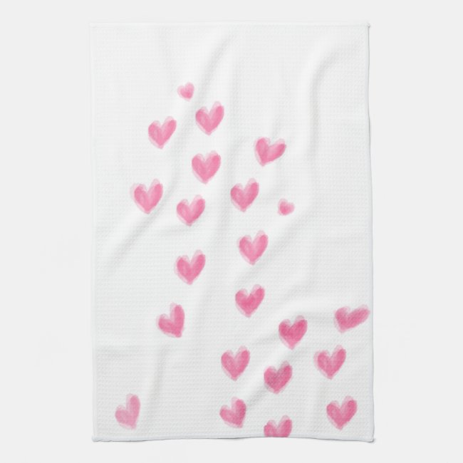 Pink Watercolor Hearts - Kitchen Towel