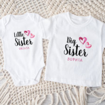 Pink Watercolor Hearts Little Sister Name Monogram