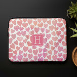 Pink Watercolor Hearts Monogrammed Laptop Sleeve<br><div class="desc">Sweet watercolor hearts pattern in beautiful pink and orange. Personalize it with your name,  monogram,  or any text of your choice.</div>