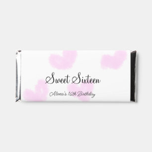 Pink watercolor hearts QR Sweet sixteen birthday Hershey Bar Favors