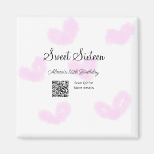 Pink watercolor hearts QR Sweet sixteen birthday Magnet