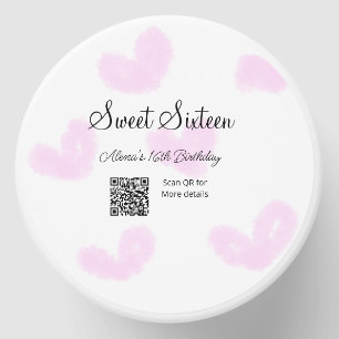 Pink watercolor hearts QR Sweet sixteen birthday Mini Candle Favors