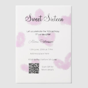 Pink watercolor hearts QR Sweet sixteen birthday Vellum Invitations