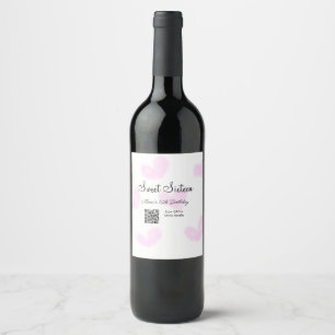 Pink watercolor hearts QR Sweet sixteen birthday Wine Label