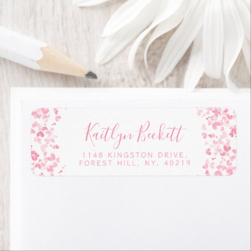 Pink Watercolor Hearts Romantic Valentines Day Label