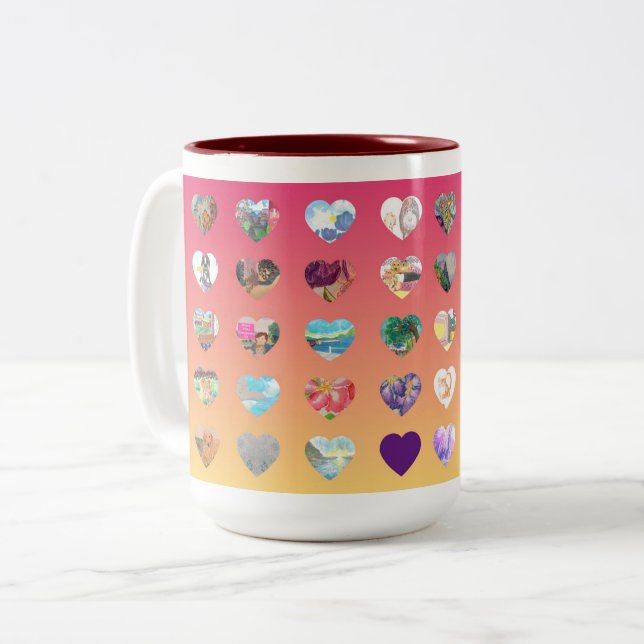 Pink Watercolor Hearts Two-Tone Coffee Mug (Front Left)
