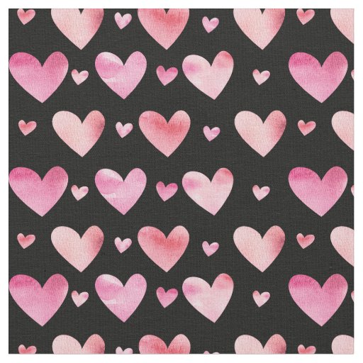 Pink Watercolor Hearts Valentines Fabric