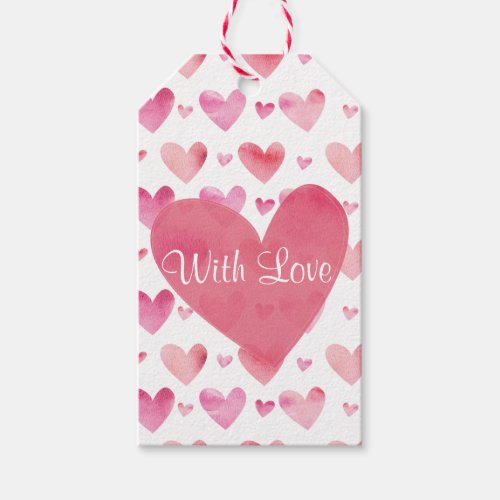 Pink Watercolor Hearts Valentines With Love Gift Tags