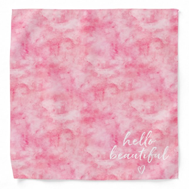 Pink Watercolor Hello Beautiful Heart Bandana (Front)