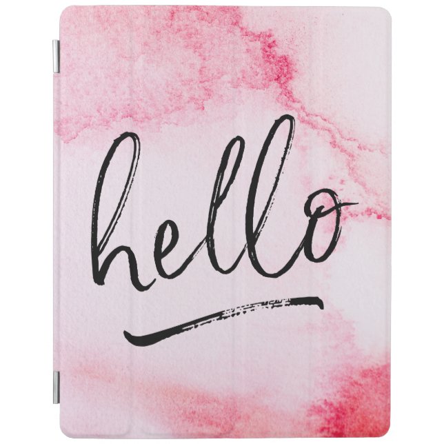 Pink watercolor Hello hand-lettered ipad cover (Front)