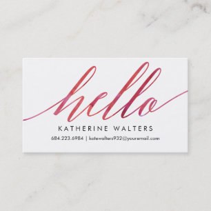 Pink Watercolor Hello Modern Calling Card