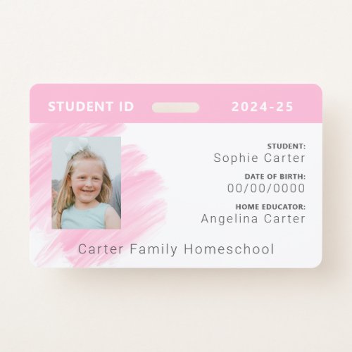 Pink Watercolor Homeschool Student ID Badge