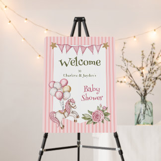 Pink Watercolor Horse Baby Shower Welcome Sign