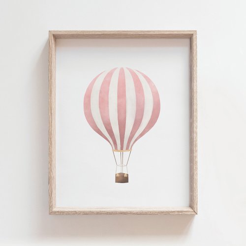 Pink Watercolor Hot Air Balloon Nursery Poster