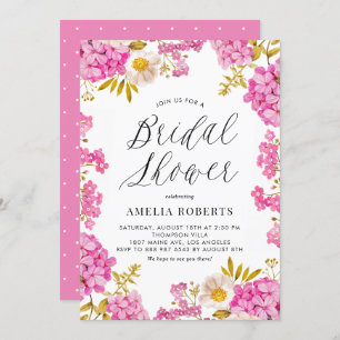 Pink Watercolor Hydrangea Floral Bridal Shower Invitation