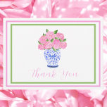 Pink Watercolor Hydrangea Script Border Thank You Note Card<br><div class="desc">These beautiful watercolor pink hydrangeas in a chinoiserie vase with thank you in a script font with a preppy border are a lovely and elegant option for expressing gratitude. The delicate pink hydrangea against the classic chinoiserie vase creates a timeless and charming design, perfect for wedding or special event thank-you...</div>