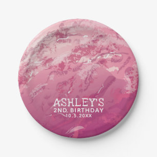 Pink Watercolor Ice Cream Personalized Party Paper Plates