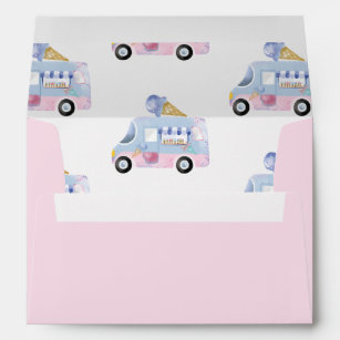 Pink Watercolor Ice Cream Truck  Envelope