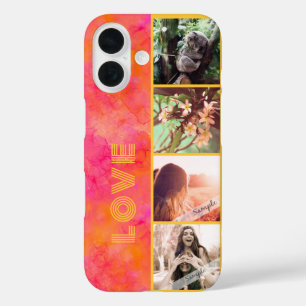 Pink Watercolor Ink Custom 4 Photo Collage Love iPhone 16 Case