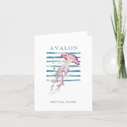 PINK WATERCOLOR JELLYFISH VACATION RENTAL BLANK THANK YOU CARD