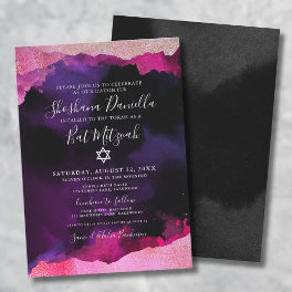 Pink Watercolor Jewish Bat Mitzvah Invitation