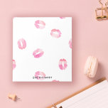 Pink Watercolor Kisses - Name Notepad<br><div class="desc">Chic notepad with plenty of pink lipstick marks filled with watercolor. Personalize with your name in modern black letters.</div>