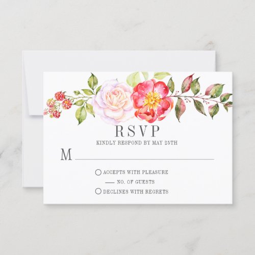 Pink Watercolor Knockout Roses Greenery RSVP