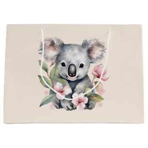 Pink Watercolor Koala Bear Large Gift Bag